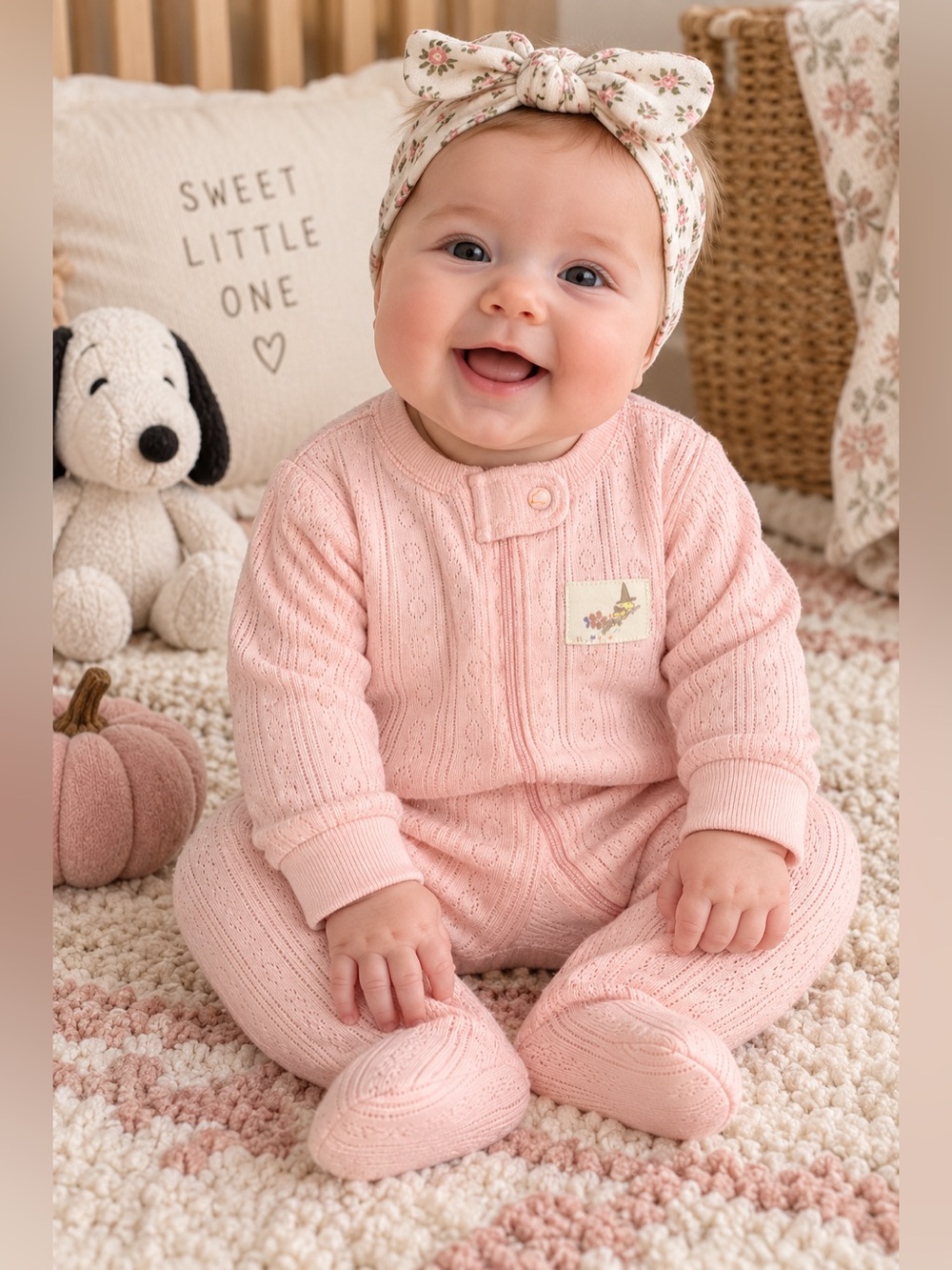 NWT Little Snoopy Peanuts Pink Pointelle Footed Sleeper 0-3M